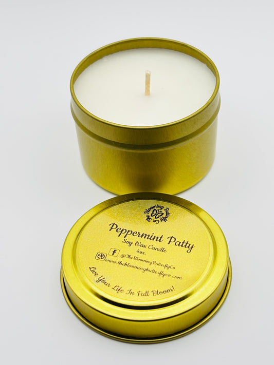peppermint candle in 4oz. gold tin