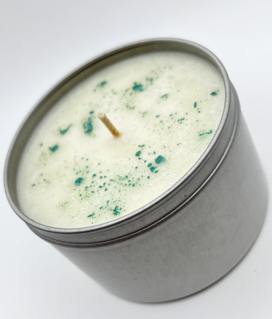 frankincense & myrrh candle in 8oz, tin vessel