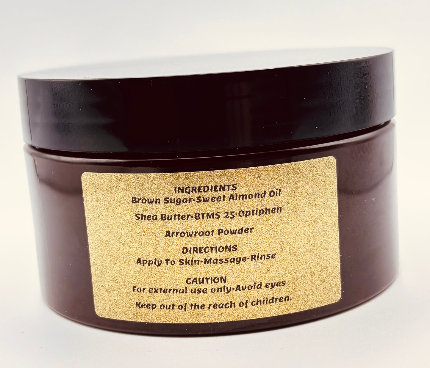 brown sugar scrub in amber colored jar