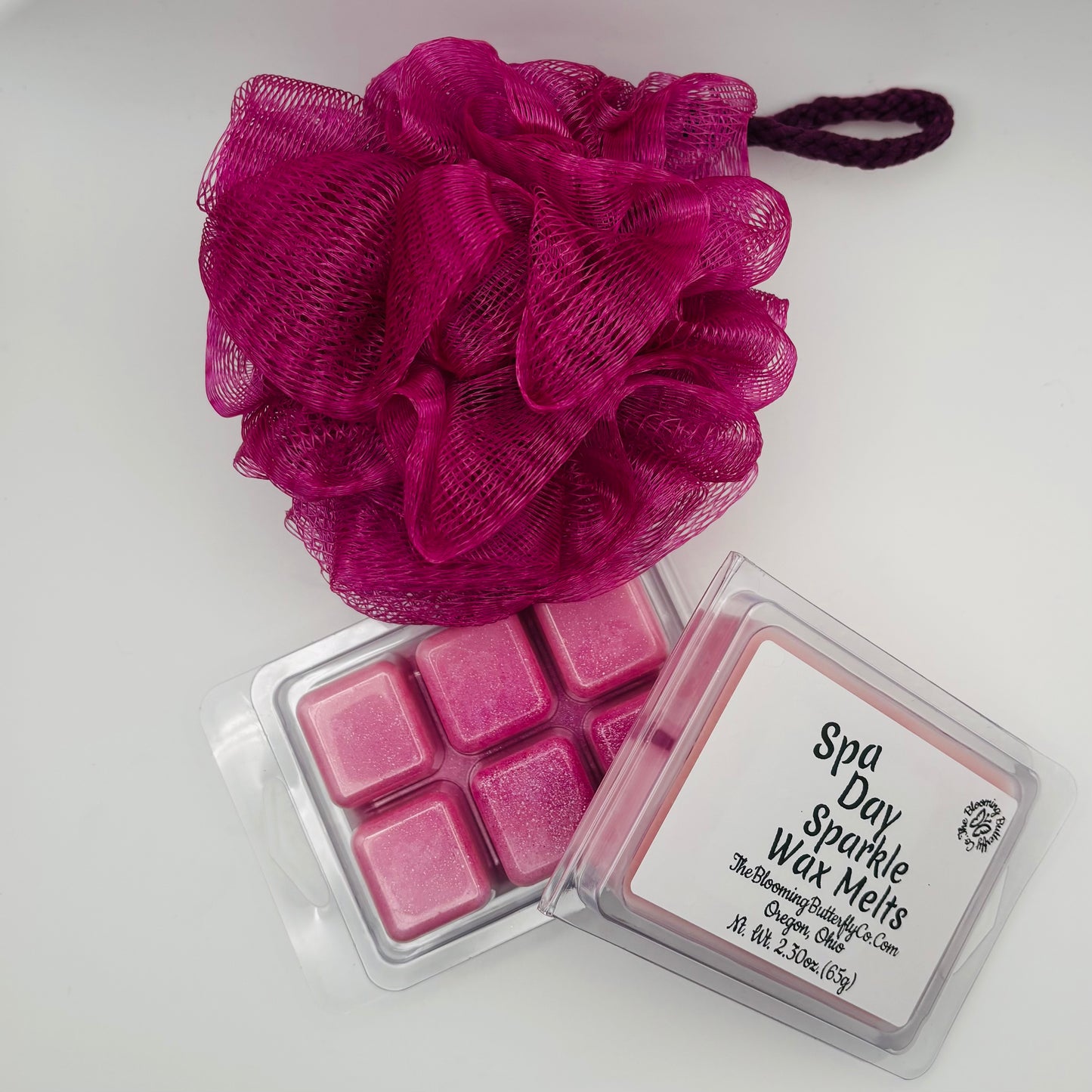 spa day loofah and wax melts handmade by the blooming butterfly company