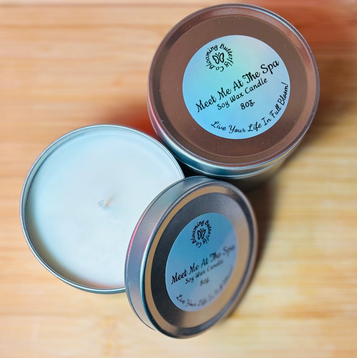 A day at the spa soy wax candle in 8oz. silver tin