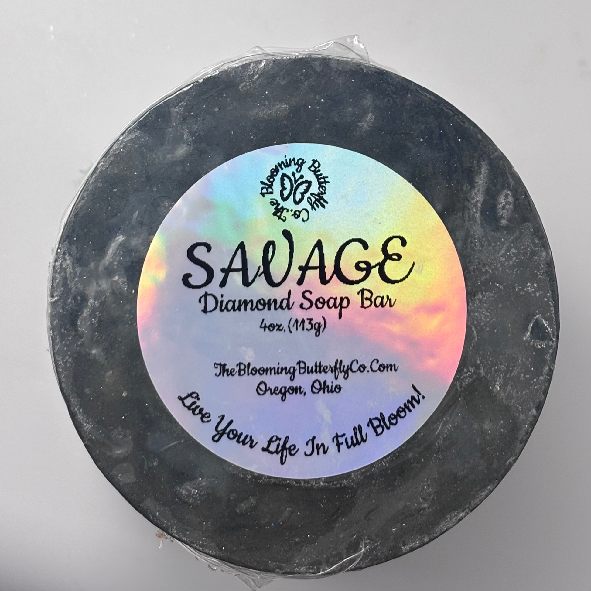 diamond like embedded savage soap bar with grey metallic color handcrafted by the blooming butterfly company 