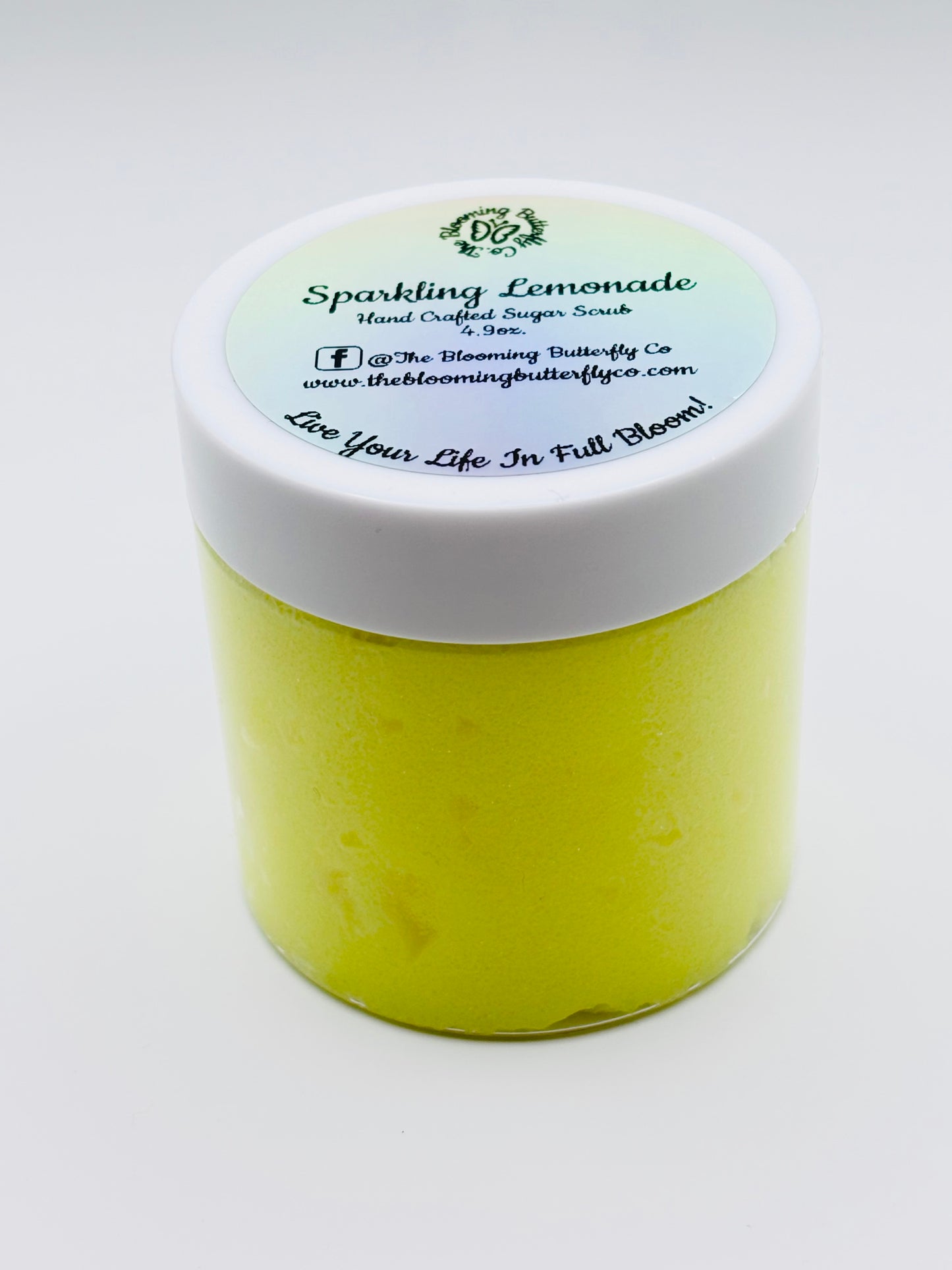 jar of sparkling lemonade sugar scrub with shimmering glitter