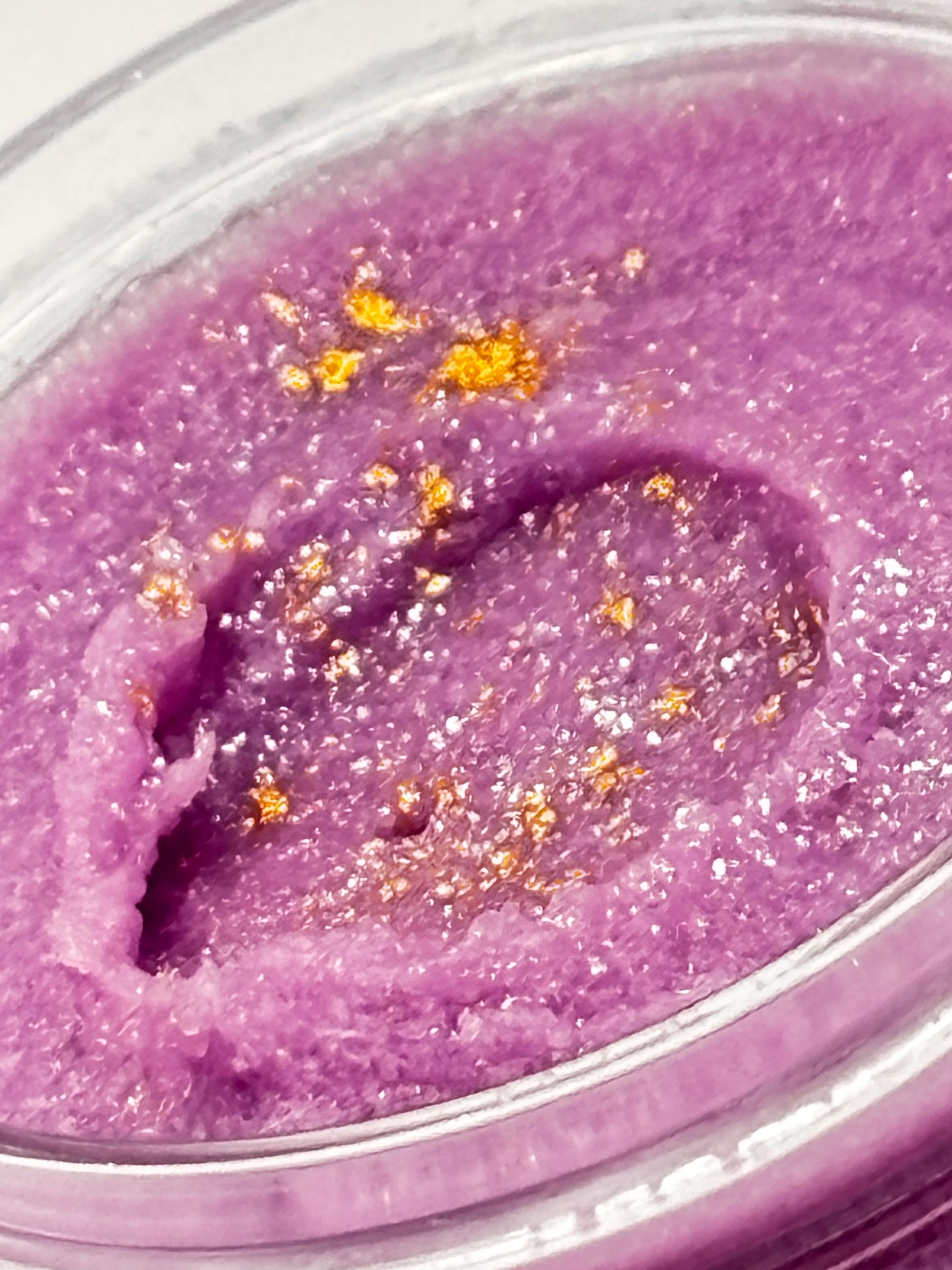 close up photo of love spell sugar scrub with glittery mica 