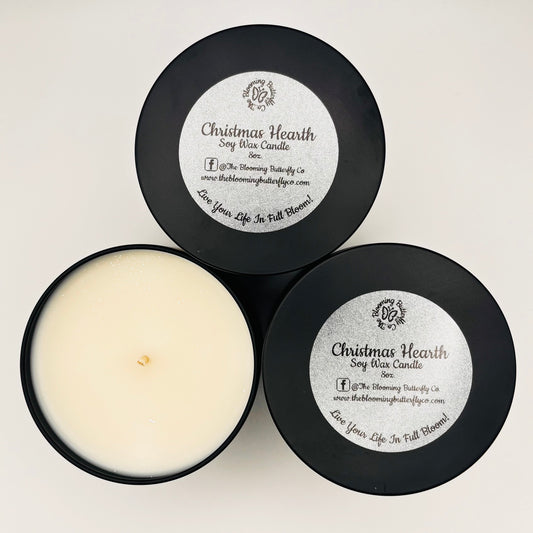 christmas hearth soy wax candles in 8oz. tins
