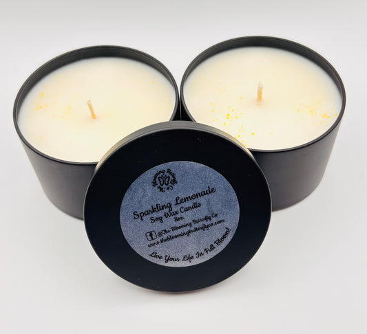 sparkling lemonade candle in 8oz. black tin vessel
