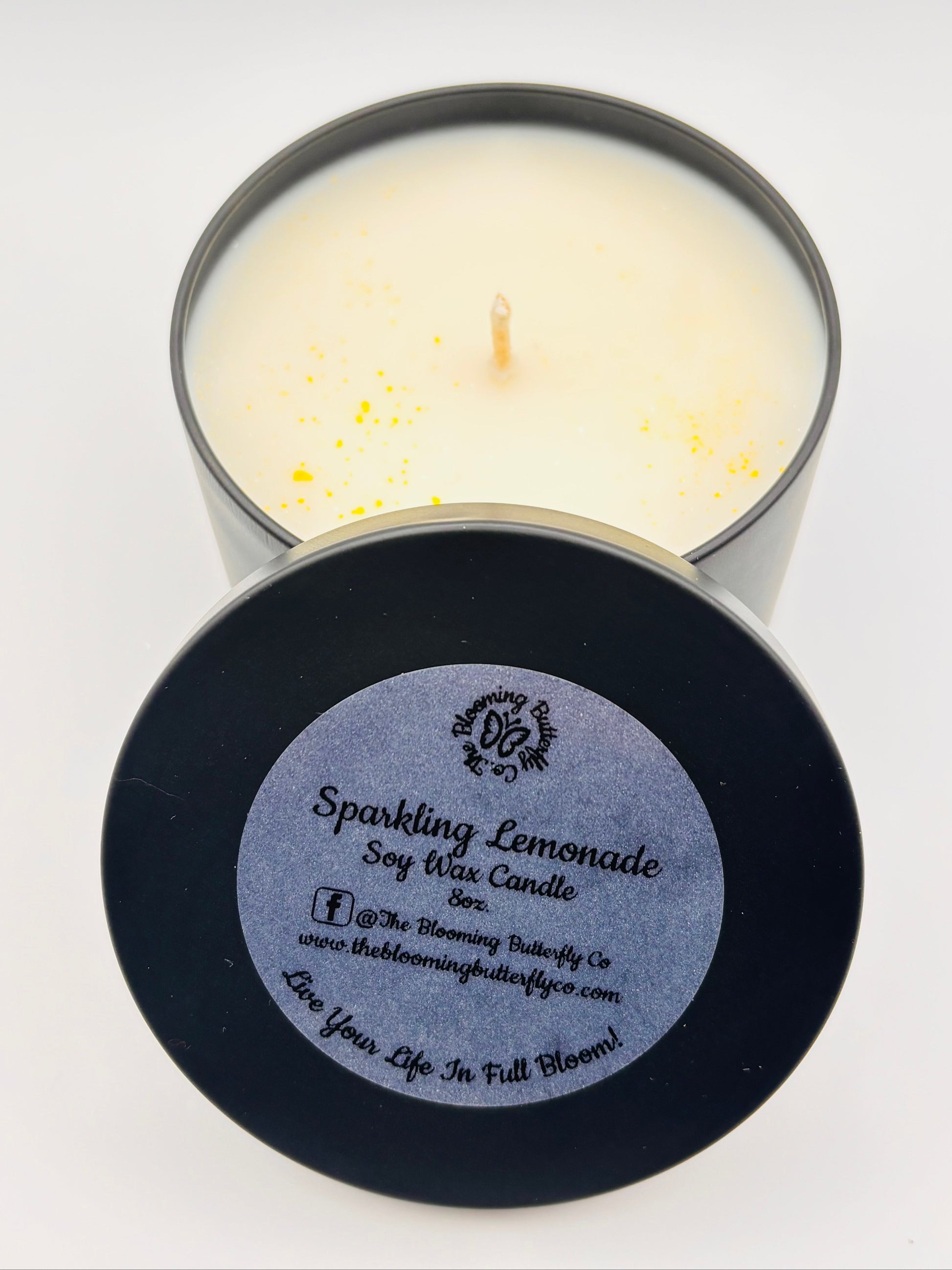 sparkling lemonade candle in black tin vessel