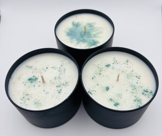 dry gin and cypress soy wax candles in black 8oz. tin