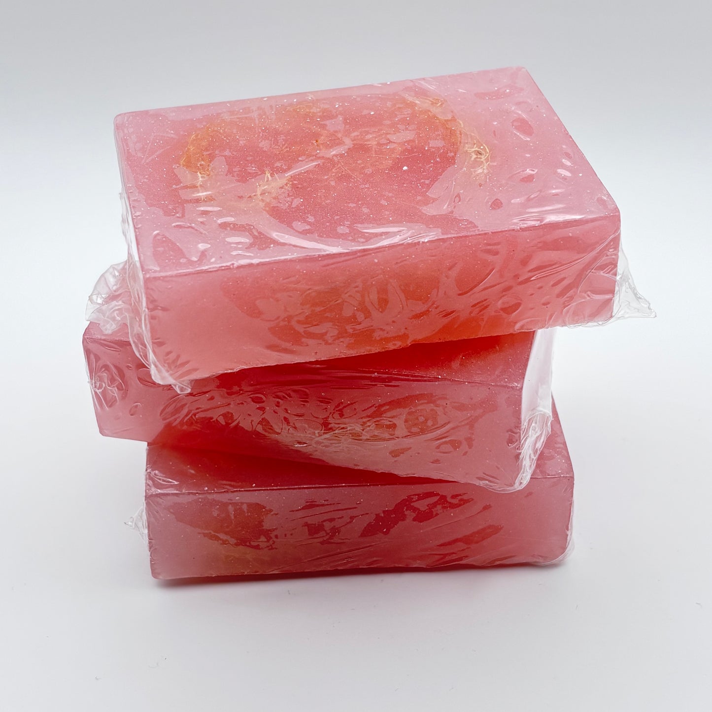 cotton candy loofah soap bar with pink shimmering mica
