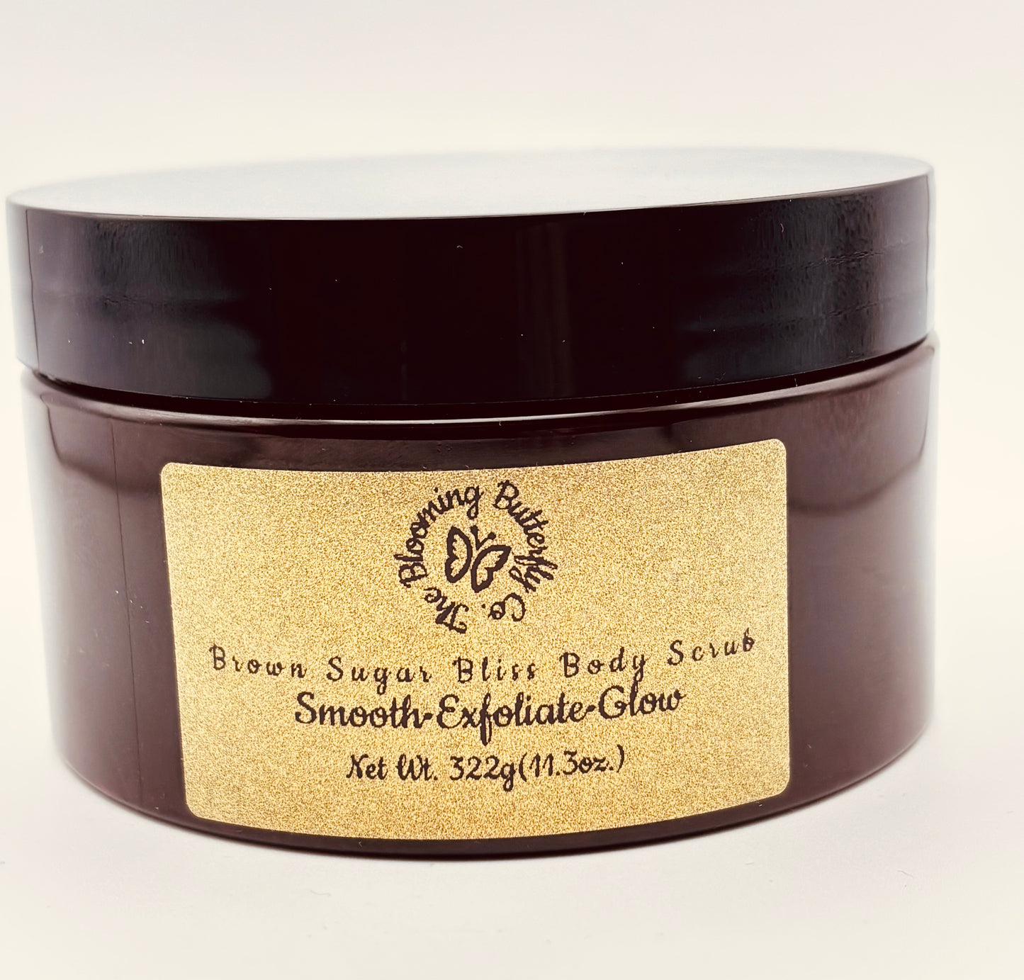 brown sugar scrub in amber colored jar