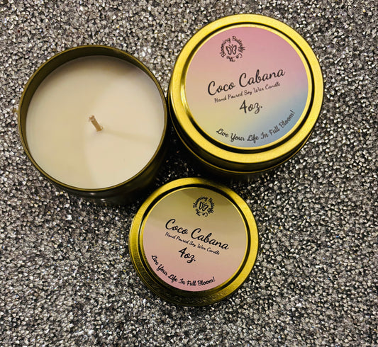 Coconut lime soy wax candle hand poured into this gold 4 oz. tin vessel