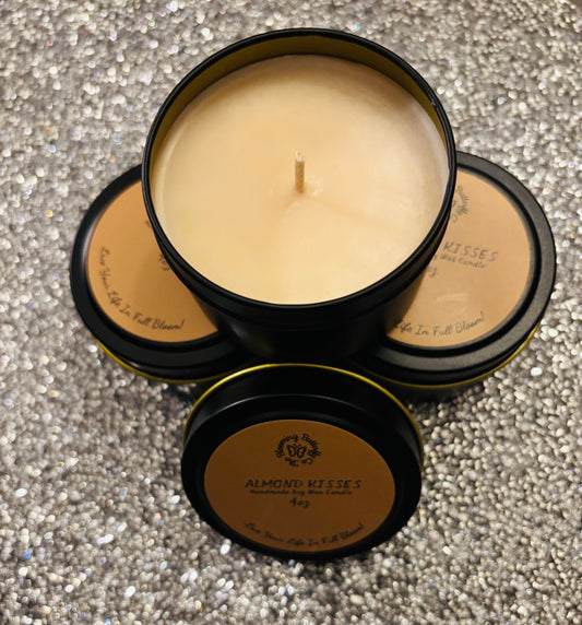 Almond Macaroon soy wax candles hand poured into these decorative 4oz. tin vessels.