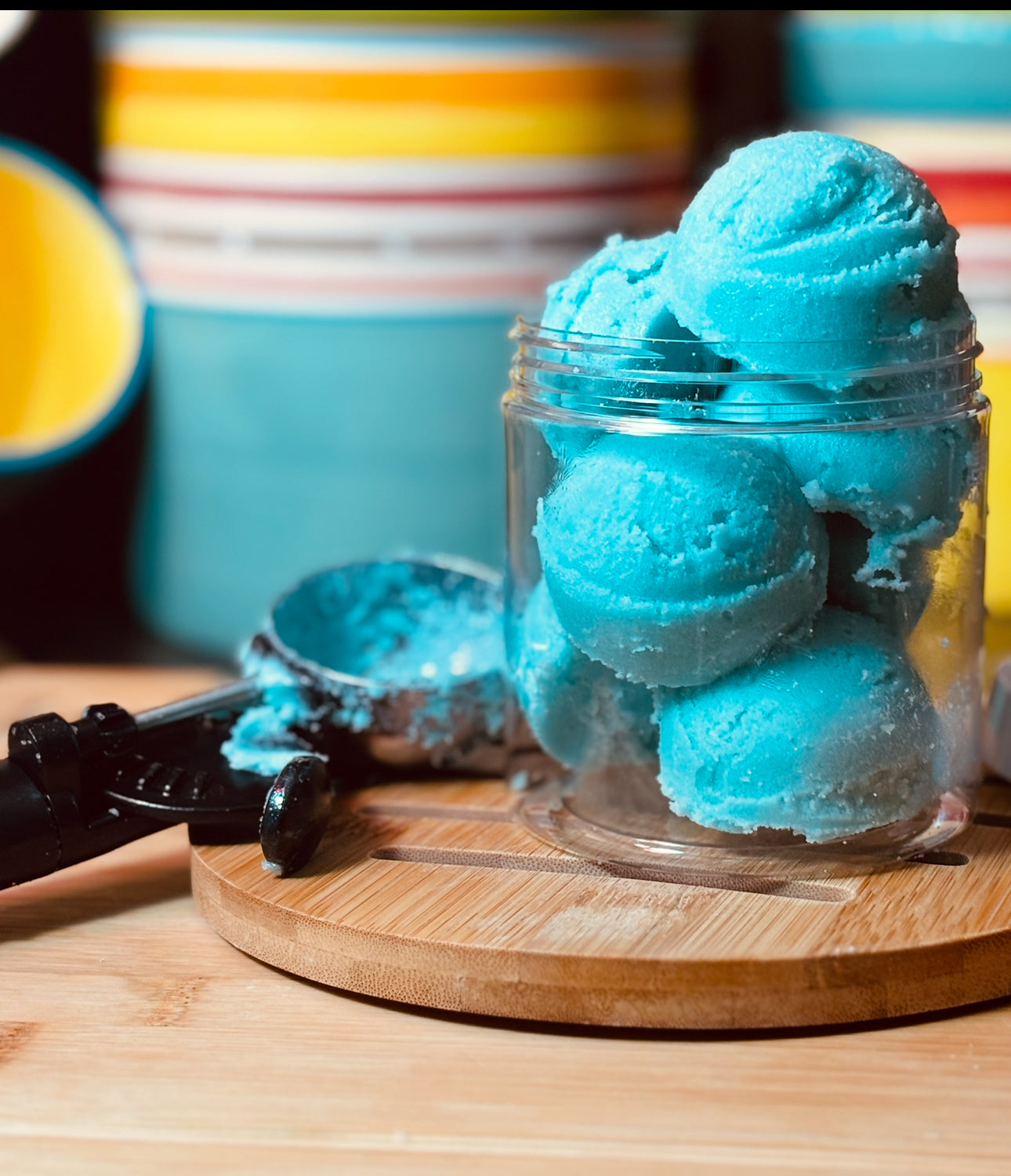 Creamy handcrafted shea butter sugar scrub with a touch of sea colored shimmer, and scented with a day at the spa fragrance oil