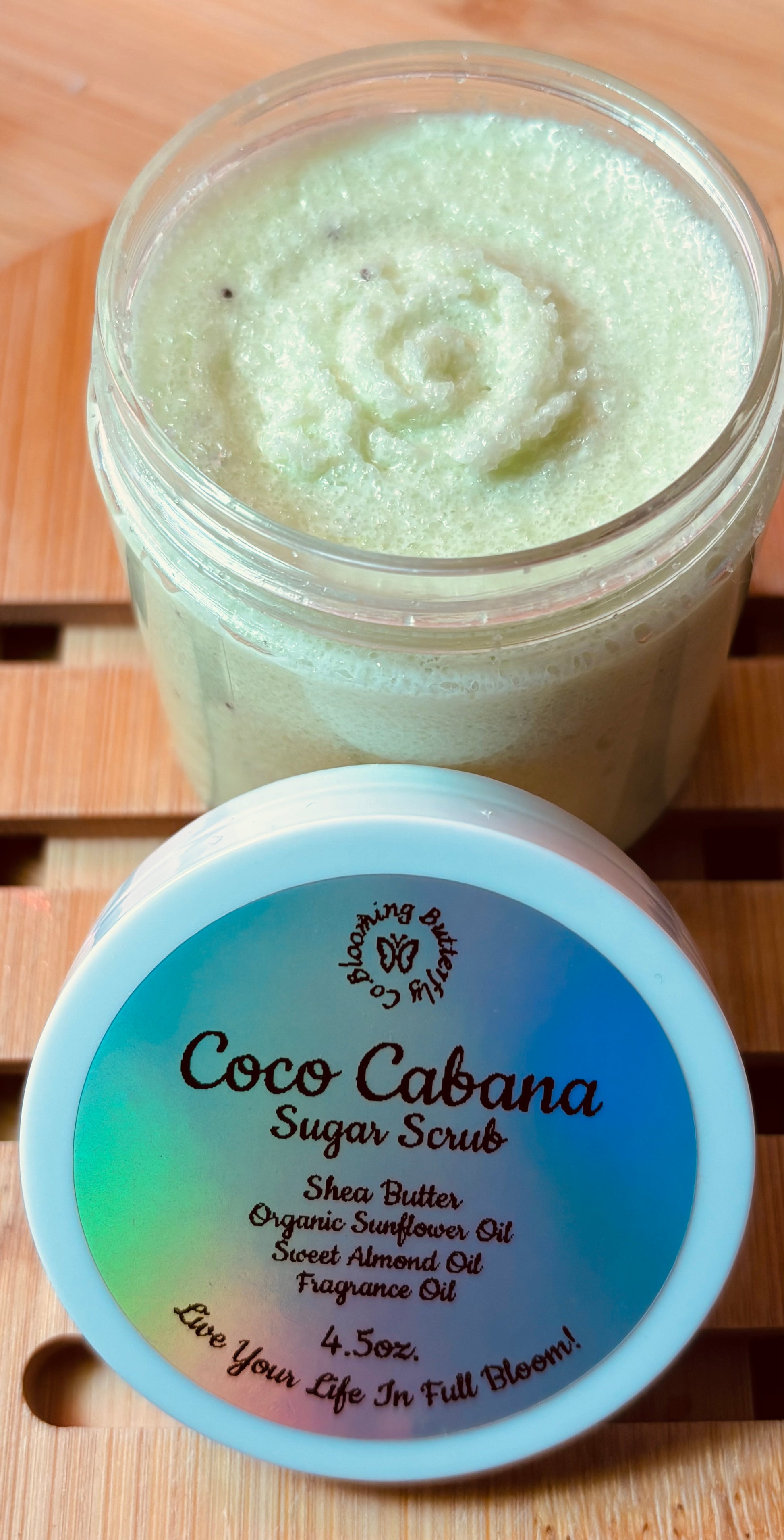 coconut lime sugar scrub with added oils and poppy seeds for extra smooth exfoliation and nourishing skin