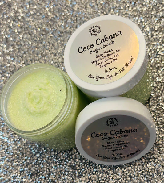 coconut lime sugar scrub with added oils and poppy seeds for extra smooth exfoliation and nourishing skin