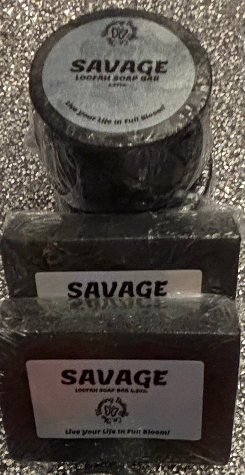 Savage fragranced loofah soap bar for men, grey shimmer color for masculine touch by The Blooming Butterfly Co