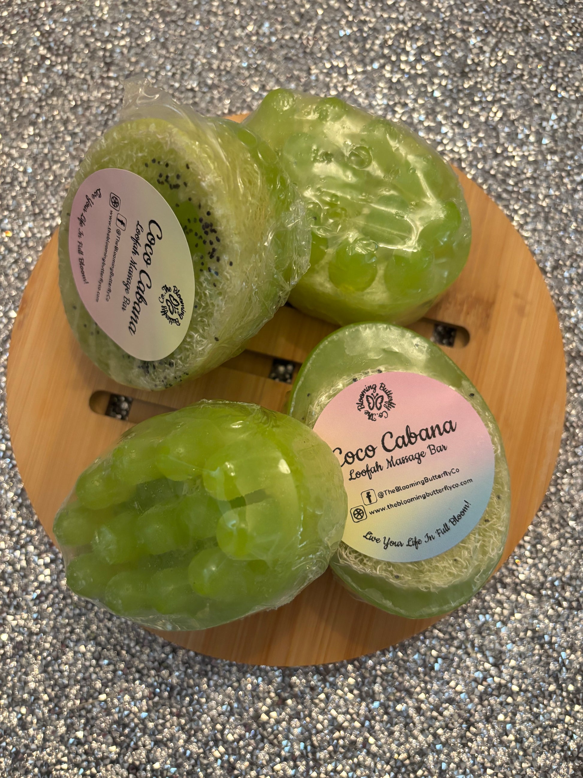 Two in one massage loofah soap bars scented with coconut lime fragrance and added poppy seeds for extra exfoliation