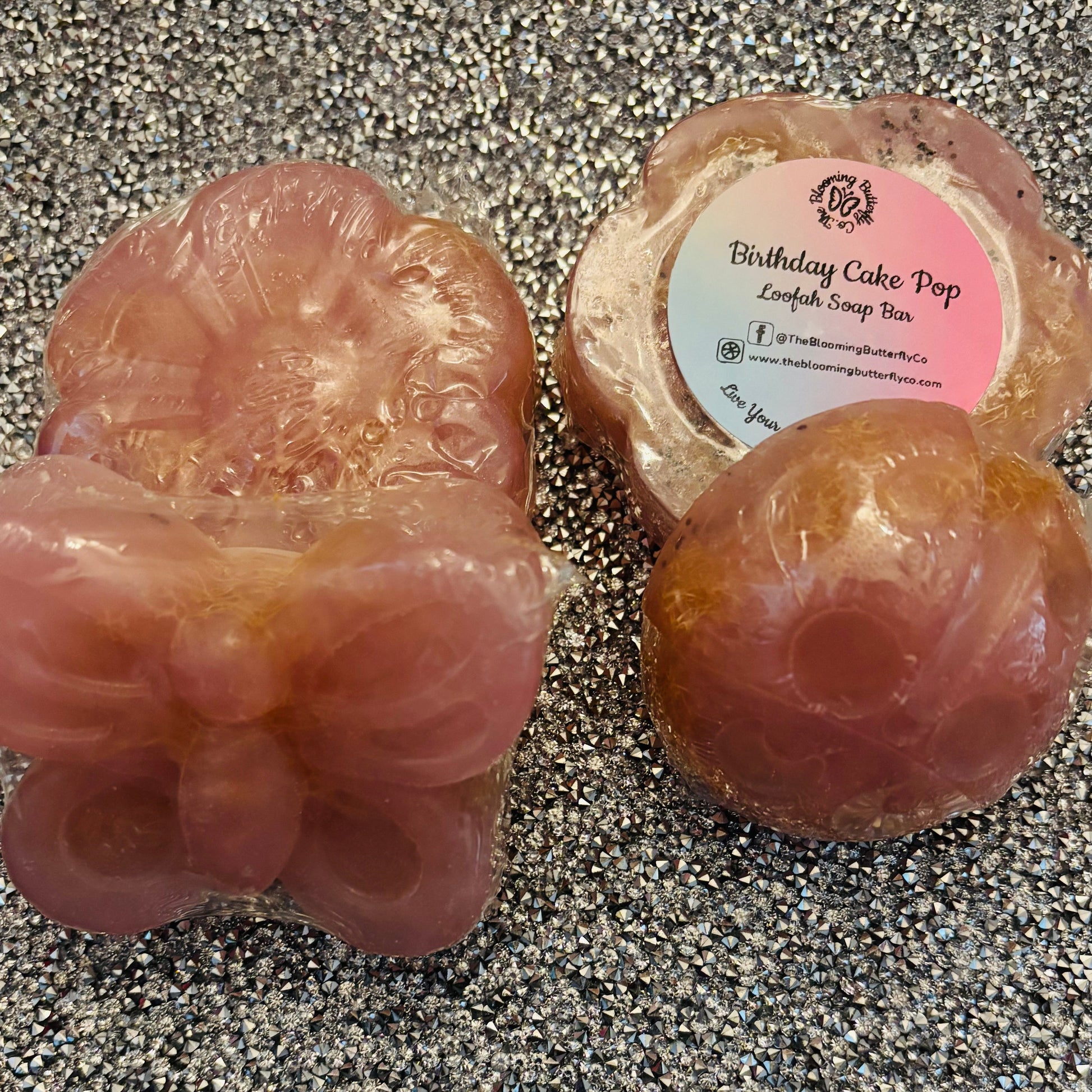 Handcrafted loofah soap bars, birthday cake fragrance by The Blooming Butterfly Co