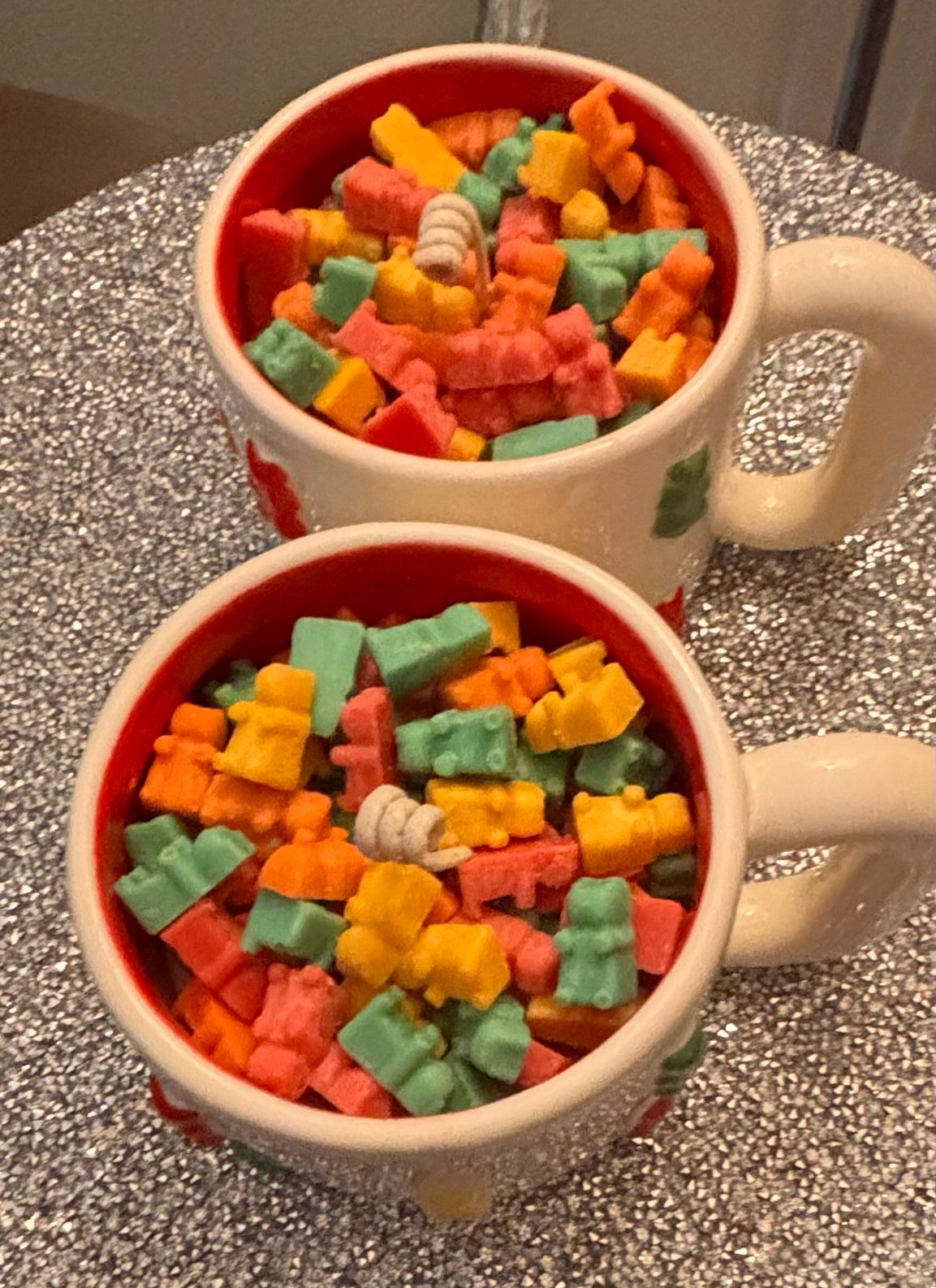 yummy gummy soy wax candle in decorative yummy gummy mug, fruity fragrance, fun, playful soy wax candle