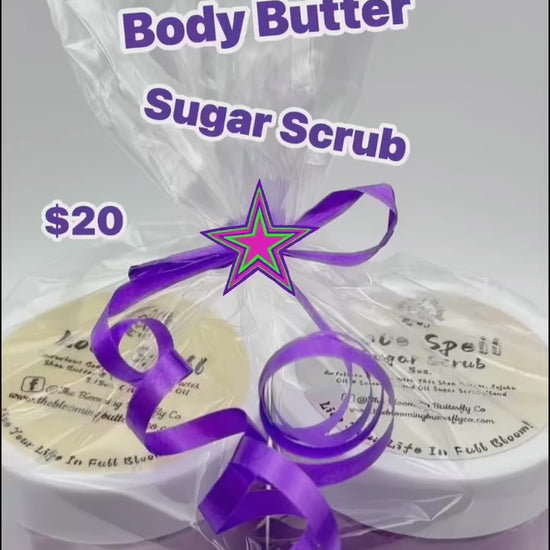 love spell body butter, and sugar scrub duo gift set