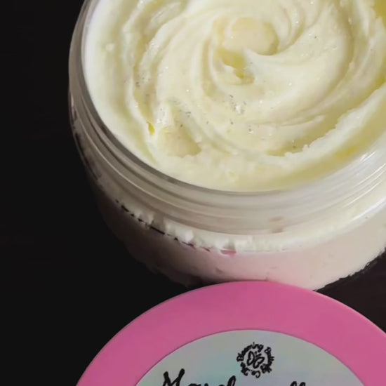 video of Marshmallow magic shimmering body butter handcrafted by the blooming butterfly company in Oregon Ohio