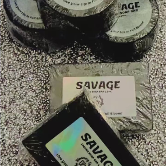 Savage fragranced loofah soap bar for men, grey shimmer color for masculine touch by The Blooming Butterfly Co