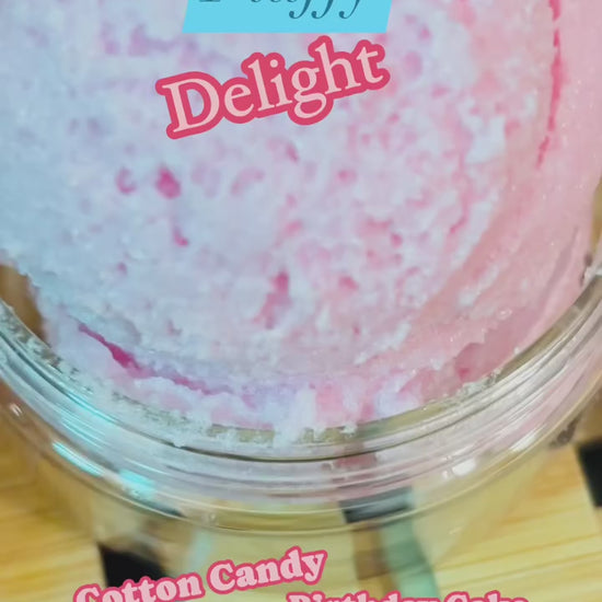 video of scooping boss babe pink sugar scrub with ice cream scoop by the blooming butterfly company