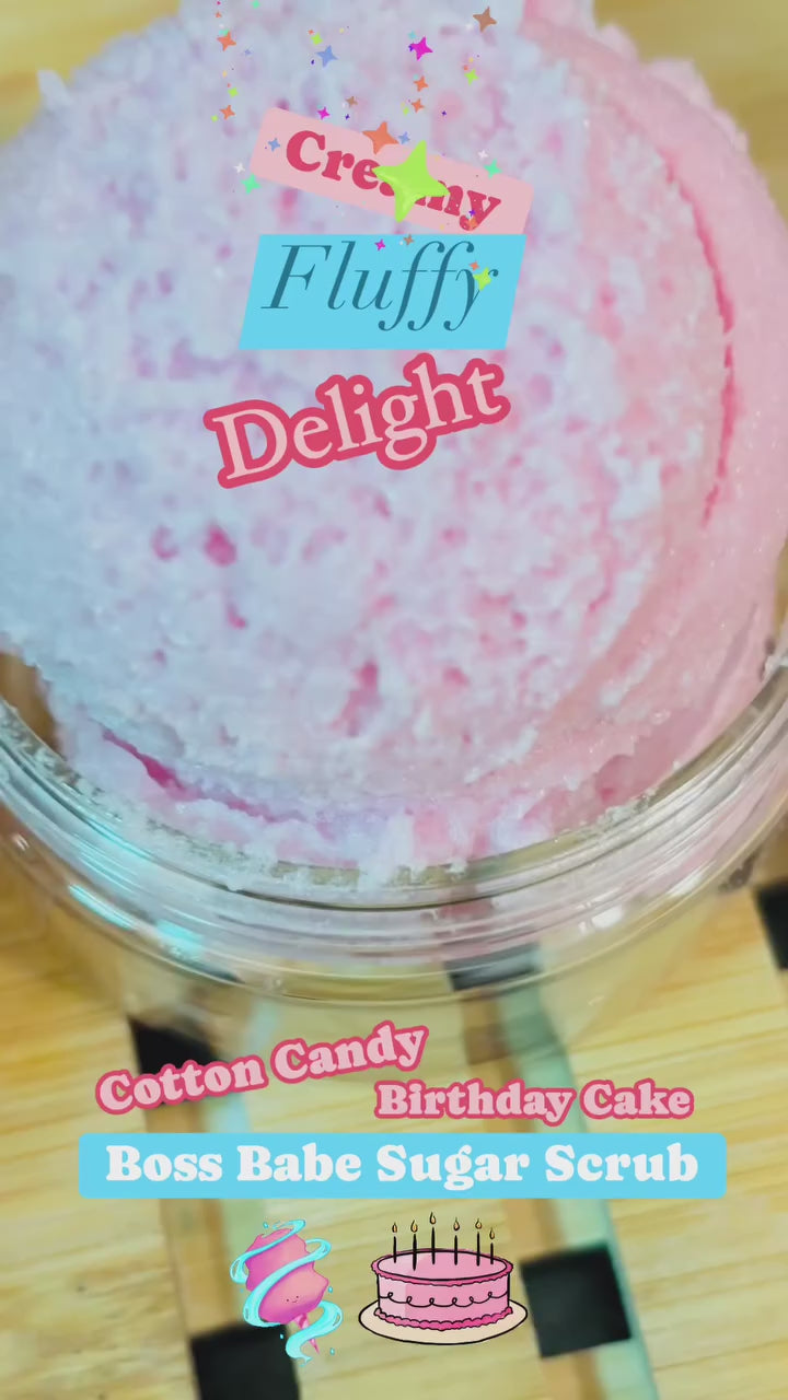 video of scooping boss babe pink sugar scrub with ice cream scoop by the blooming butterfly company